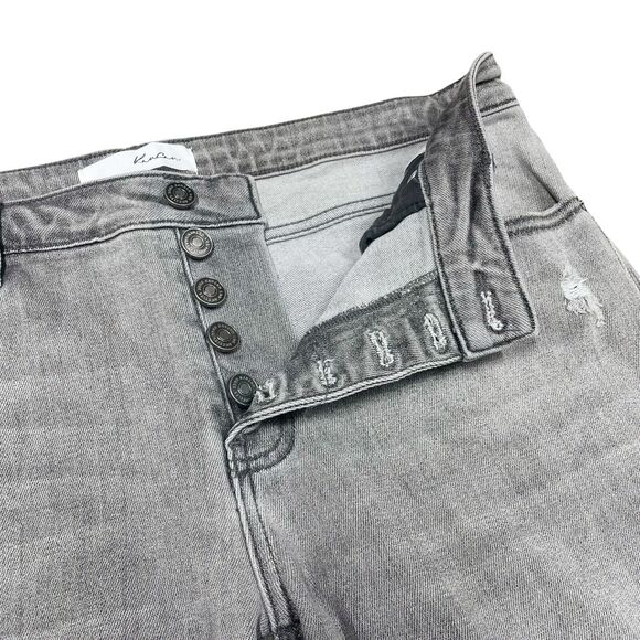 Kancan Harlo Mid Rise Flare Jeans Light Gray Knee Holes Size 13/30 - Picture 4 of 10